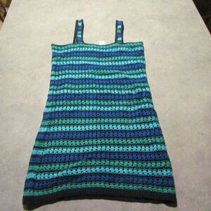 Gap dress Women Medium Crochet Mini Striped Tank Strap Square Neck blue NWT